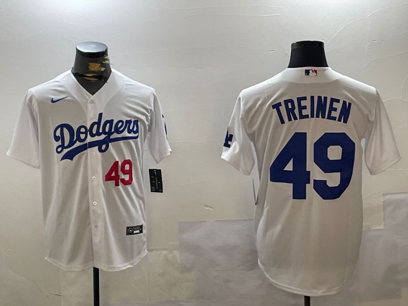 Men Los Angeles Dodgers #49 Treinen White Game 2024 Nike MLB Jersey style 3